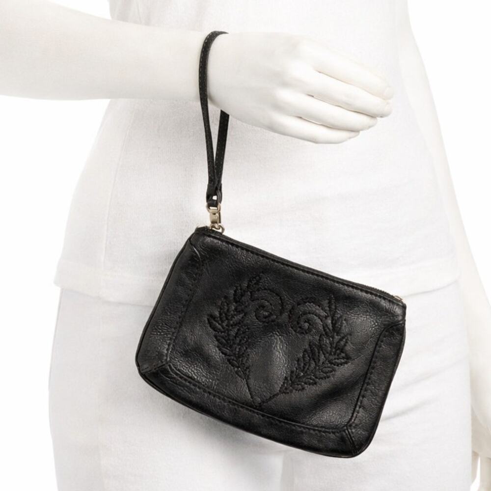 Vintage Cole Haan Black Leather Wristlet Clutch Zip Pouch Small Purse EUC